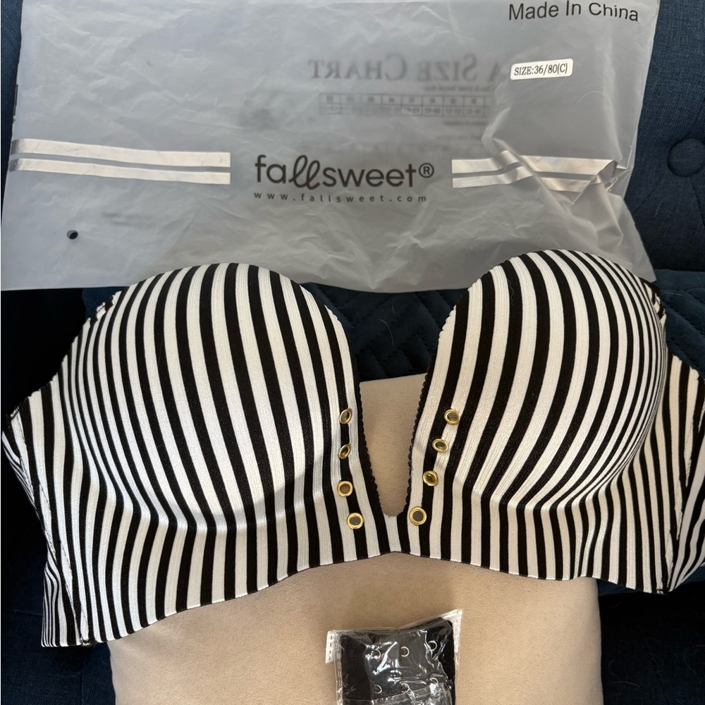 Black and White Striped Women's Bra